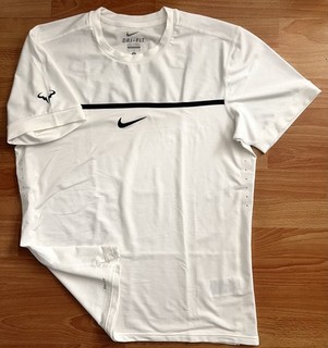 Mens Nike Rafa Nadal Tennis shirt L Wimbledon 2015 white black stripe T Shirt