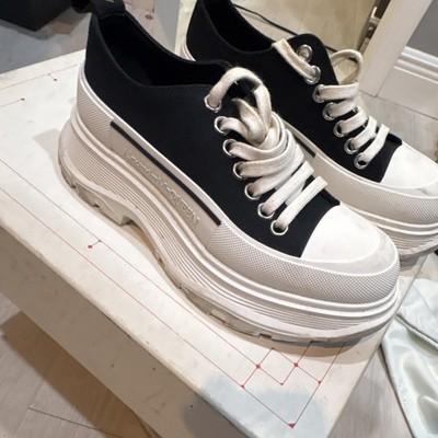 Alexander McQueen Tread Slick Platform Lace Up Sneakers Black White