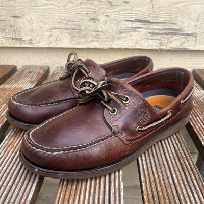 Timberland Mens Brown Leather Dark Boat Shoes 7W  41 Loafers Timbs Topsider