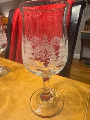 12 Arbys White Pines Tree Water Wine Goblets Glasses Christmas Libbey Winter