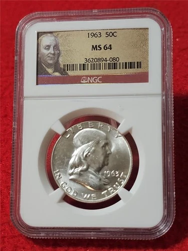 1963 UNC FRANKLIN SILVER HALF DOLLAR   NGC MS 64                        #T1105