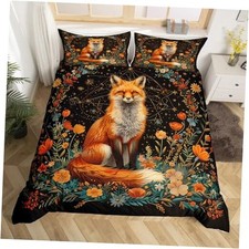 3D Fox Duvet Cover Set King Size,Twelve King No Comforter Black Orange 1
