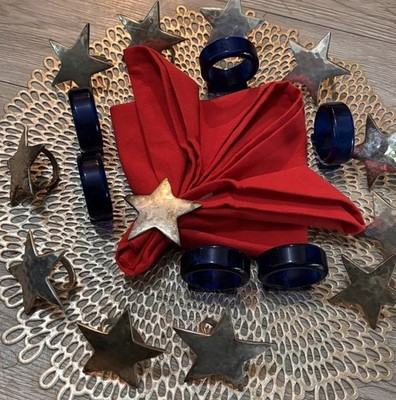 Vintag Silver-plate Star Napkin Ring Mix Lot 18 Pc Mix Cobalt Blue Patriotic!