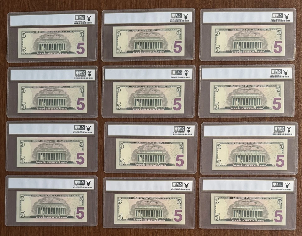 12 PCS $5 2013 FEDERAL RESERVE NOTES DALLAS PCGS 65PPQ ALMOST CONSECUTIVE S/N's - Image 2 of 2