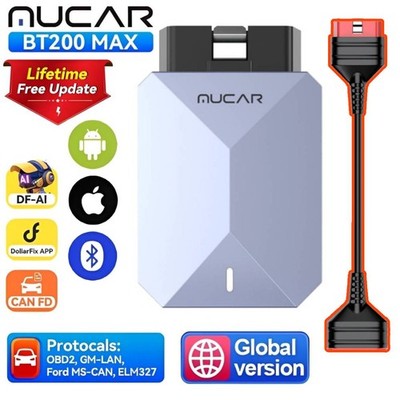 MUCAR BT200MAX+16Pin Extension Cable 15 Resets All Free Bluetooth OBD2 Scanner