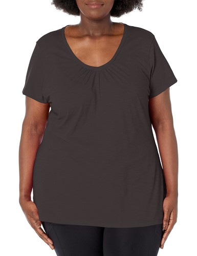 Just My Size Women's Plus-Size Short Sleeve V-Neck Tee, Black, 3X 