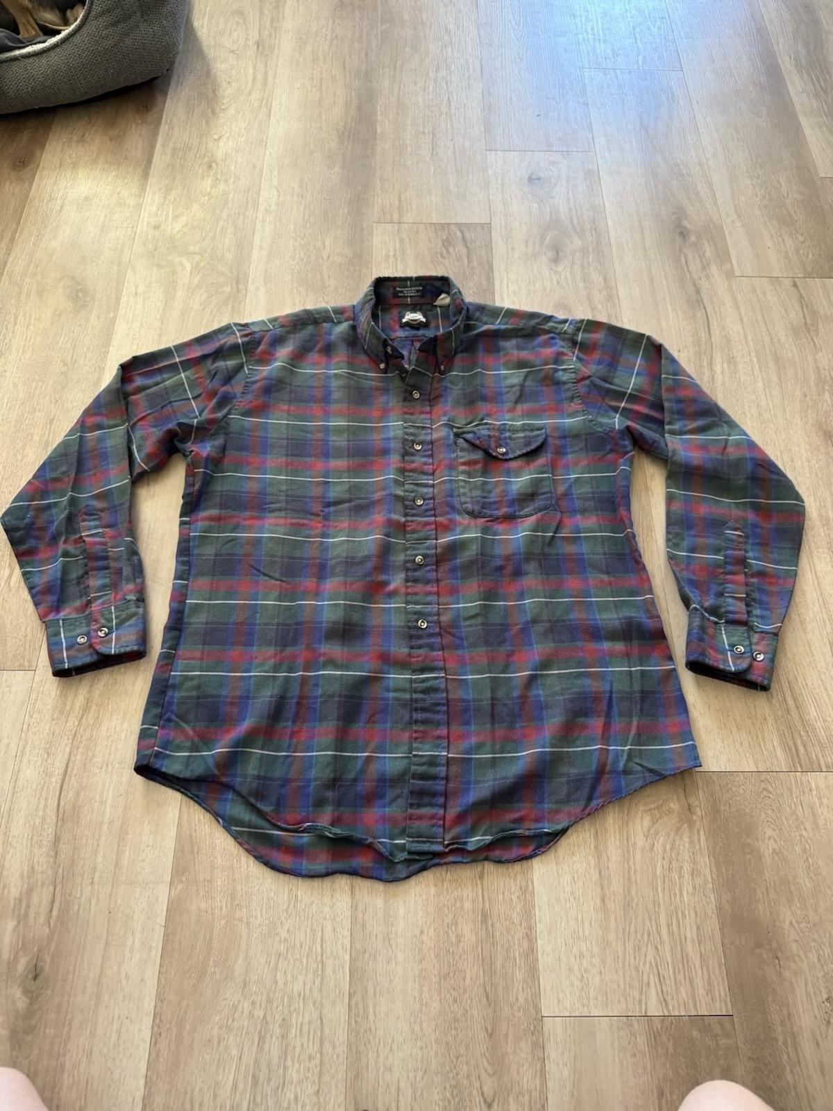 Vintage 90s Lee Red Green Blue Plaid Western Long Sleeve Button Up Shirt