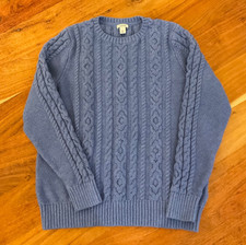 L.L. Bean Women's Blue Cable-Knit 100 Cotton Pullover Sweater Size L