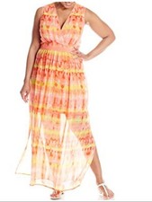 NEW CALVIN KLEIN Orange Yellow Tie Dye Racer Baxl Maxi Dress, Size 12