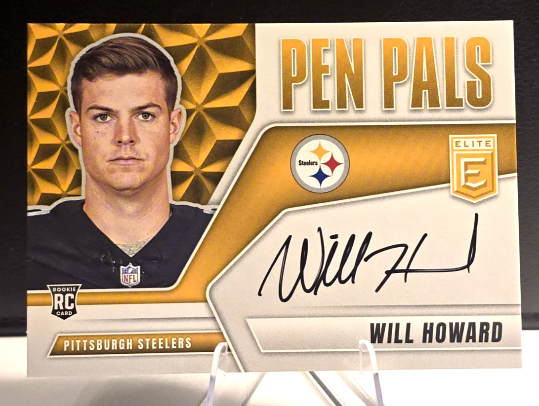 2025 Panini Donruss Elite RC Will Howard Pen Pals #PP-WHO On-Card Auto Steelers