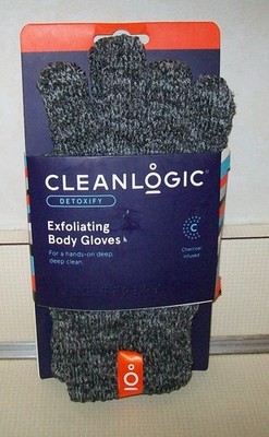 New in Package Cleanlogic Detoxify Exfoliating Body Gloves Charcoal Infused