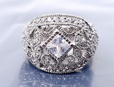 Vintage ATI Sterling Silver White Crystal Wedding Wide band Ring size 8