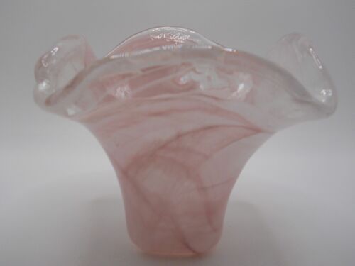 VTG Murano Lavorazione Art Glass Hand Blown Pink Ribbon like Swirls Bowl Italy - Picture 1 of 4