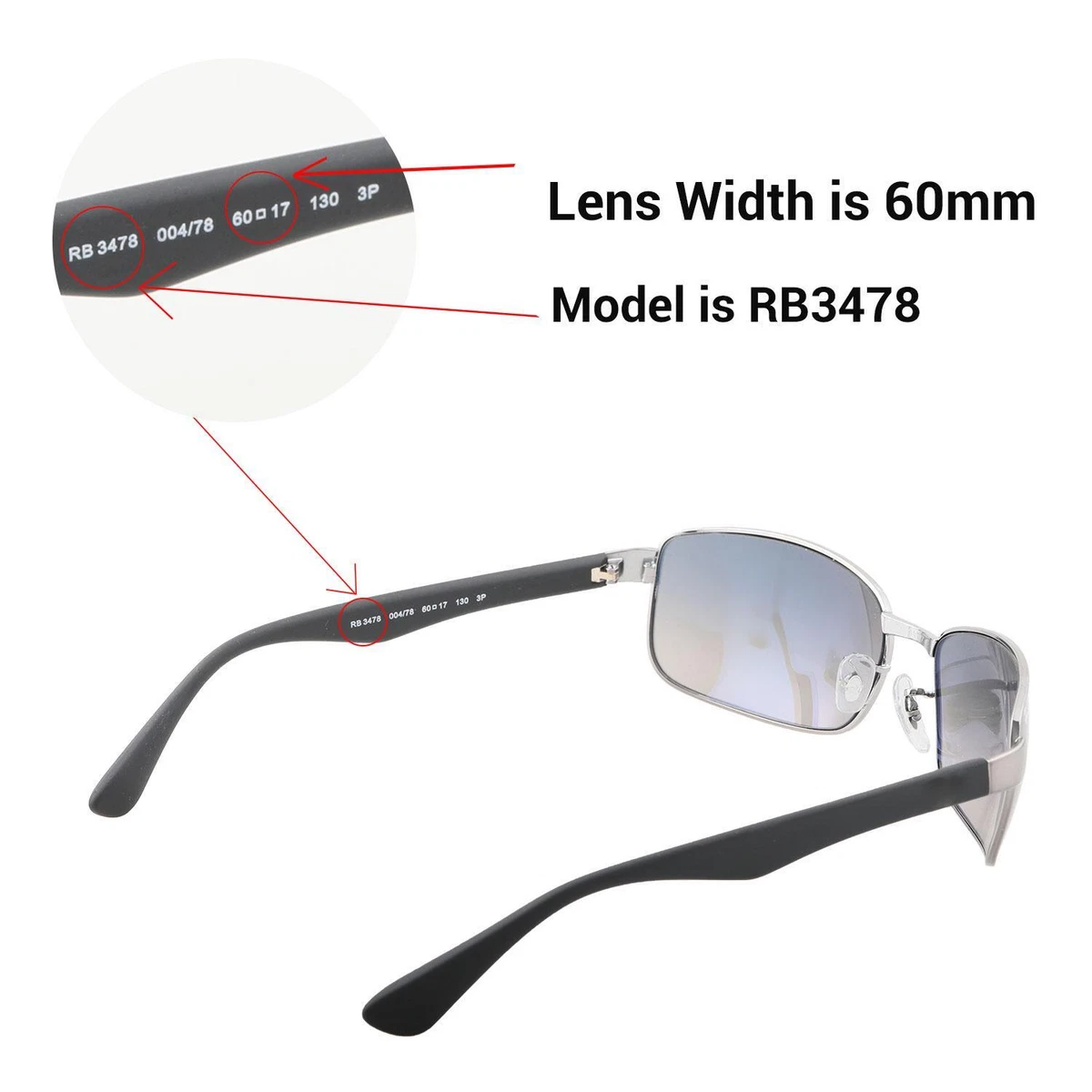 Walleva Replacement Lenses For Ray Ban RB3478 60mm Sunglasses