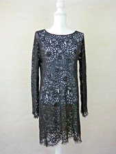 BNWT Womens Falcon & Bloom Black Long Sleeved Lace Patterned Midi Dress Medium