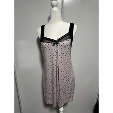 Linea Donatella Polka Dot Chemise Black Lace Trim Sleep Dress Women's s Medium M