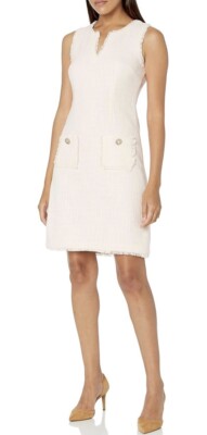 Karl Lagerfeld Paris Women's Tweed Shift Dress with Pockets Size 4 In Rose