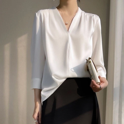 New Lady Women Long Sleeve Top 100% Pure Silk Overshirt Blouse Soft Shirt - Picture 7 of 22