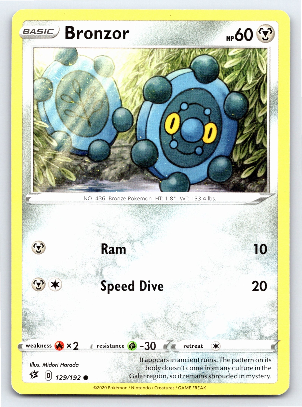 Bronzor 129/192 Common Rebel Clash Pokemon Card - NM Near Mint