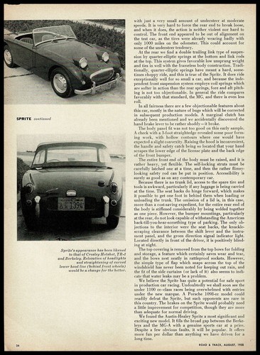 1958 Austin Healey Bugeye Sprite Original Magazine Multi-Page Road Test - Picture 2 of 4