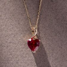 Simulated 2 CT Heart Shape Ruby Necklace 18'' For Women 14K Yellow Gold Plated