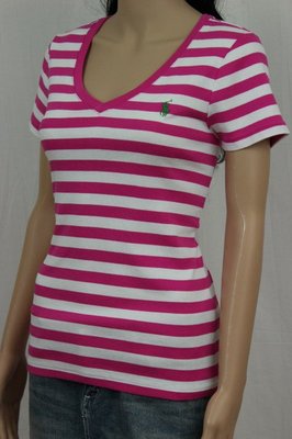 Ladies Ralph Lauren Pink and White Striped V-Neck ~NWT~