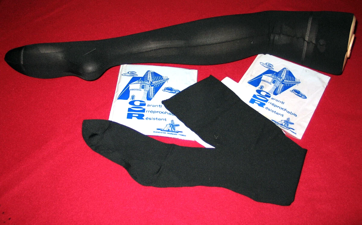 10 Paires De Bas Noirs La Bonnal – Vintage Taille 2 – Au-dessus Du Genou – 100% Nylon – Neuf