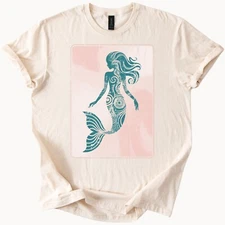 Boho Mermaid Graphic Tee Ocean Tribal Style Shirt Coastal Art TShirt