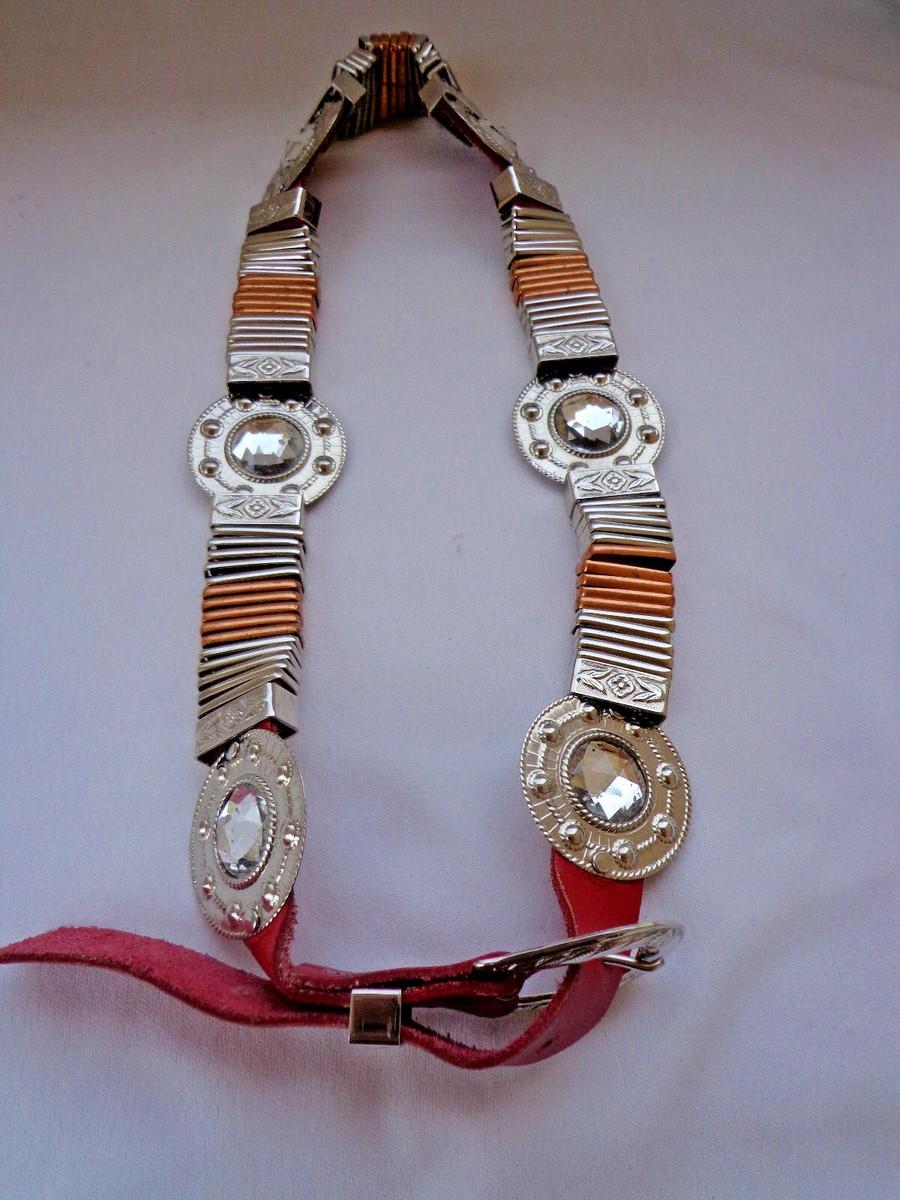 VTG 90s Red Leather Belt Copper / Silver Color Accents +  display picture 1