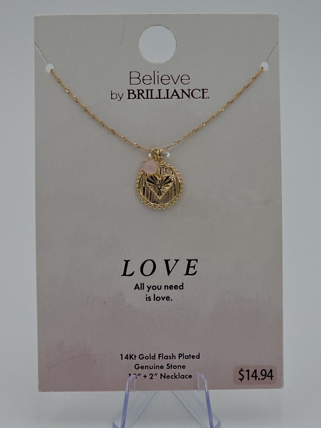 NEW Believe By Brilliance 14kt Gold Flash Plated Genuine Stone 18 2