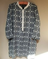 J Crew Factory Womens Medallion Print Tipped Shirt Dress Size 10 Grey 3/4 Sleeve