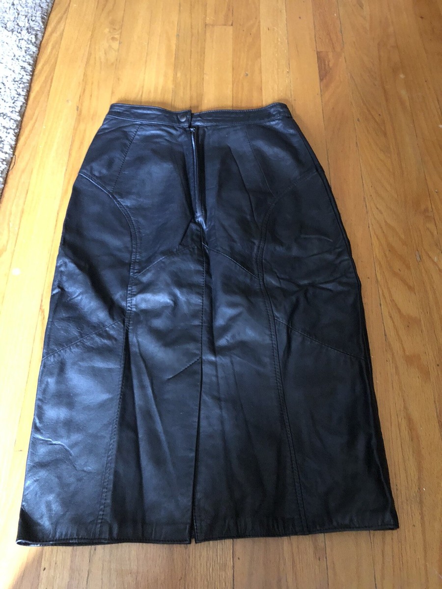 Jupe Crayon Vintage Renoma - Taille 38 (UK8), 100% Cuir Noir, Taille Haute, Occasion Très Bon état