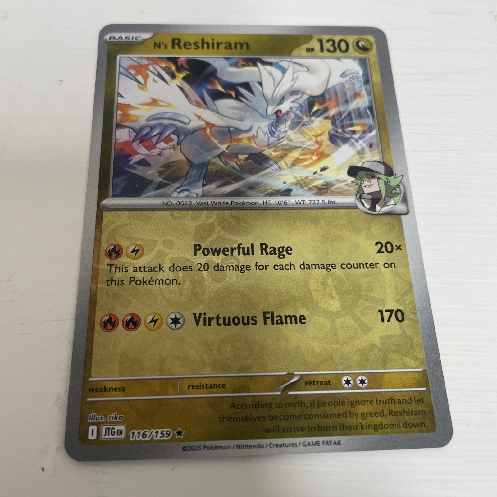 Pokemon Card N's Reshiram Journey Together Reverse Holo Rare 116/159 Near Mint