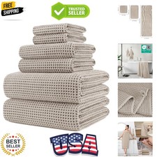 430 GSM Microfiber Quick Dry Lint Free Oversize Bath Towel Set, 6 Piece Waffl...