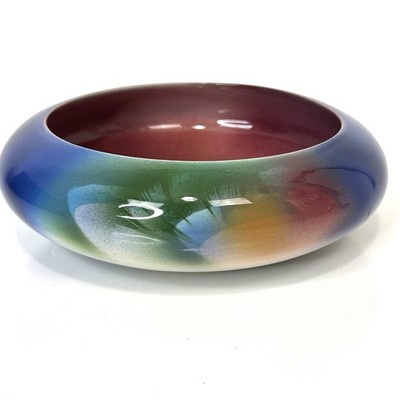 Vintage Judith Stiles Art Pottery Bowl Hand Painted Airbrushed Feathers 6.5 