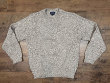 Lands End Sweater L Mens Regular Grey Marl Wool Blend Made in USA Vintage
