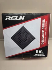 NIOB RELN 8" x 8" Square Matte Black Shower Drain w/ Square Pattern Drain