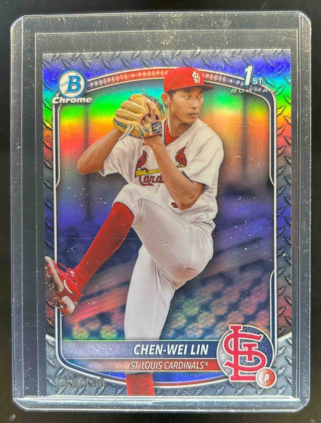 2025 Bowman Chen-Wei Lin Chrome Steel Metal 1st Prospect #49/100 Cardinals