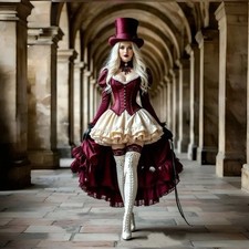 Medieval Victorian Evening dresses V-Neck Ruffled Long Sleeve Short Back