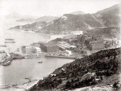 Hong Kong Factory Coastal View Harbor Ships Mountains Vtg. Photo 19thC.