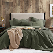 King Size Comforter Set- 7 Piece Dark Green Textured King Bedding Set, Soft Soli