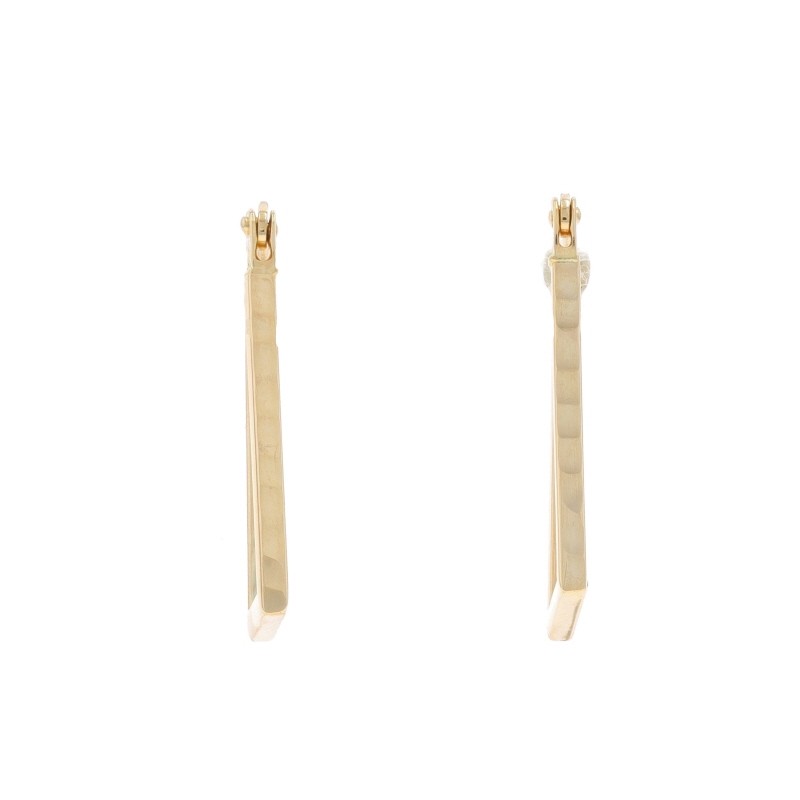 Yellow Gold Dimpled Rectangular Hoop Earrings - 1… - image 2