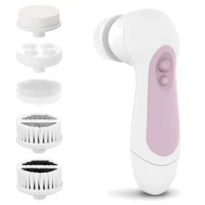 Waterproof Facial Cleansing Spin Brush Set with 5 Exfoliating Brush Heads - E...