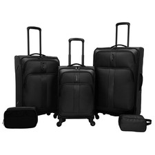 SKYLINE SOFTSIDE CHECKED SPINNER 5PC LUGGAGE SET - BLACK