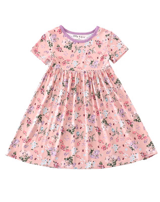 NWT Abby & Evie Floral Bamboo Twirl Dress Size 7 Short Sleeve Pink Rose Pullover