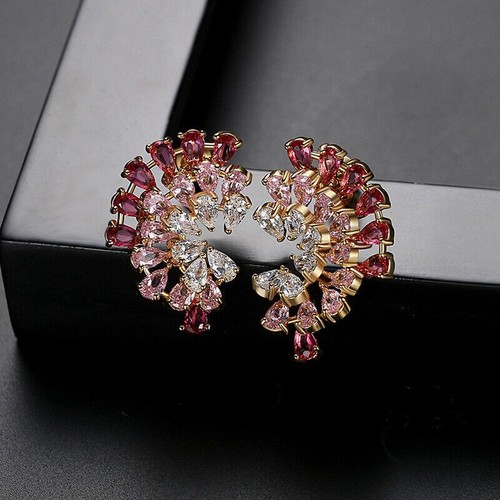 Mixed Color Jewelry Gradient Zircon Earrings Women's Banquet Gold Plated Fashion - Picture 3 of 14