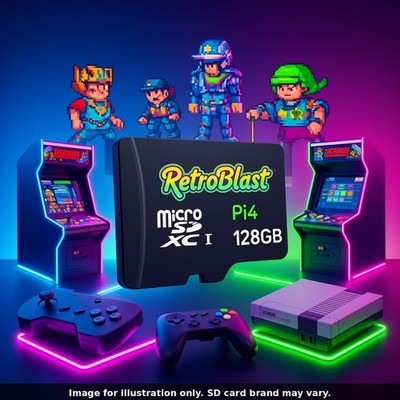 RetroBlast RetroPie 128GB Micro-SD Card Raspberry Pi 4 Retro Gaming Plug & Play