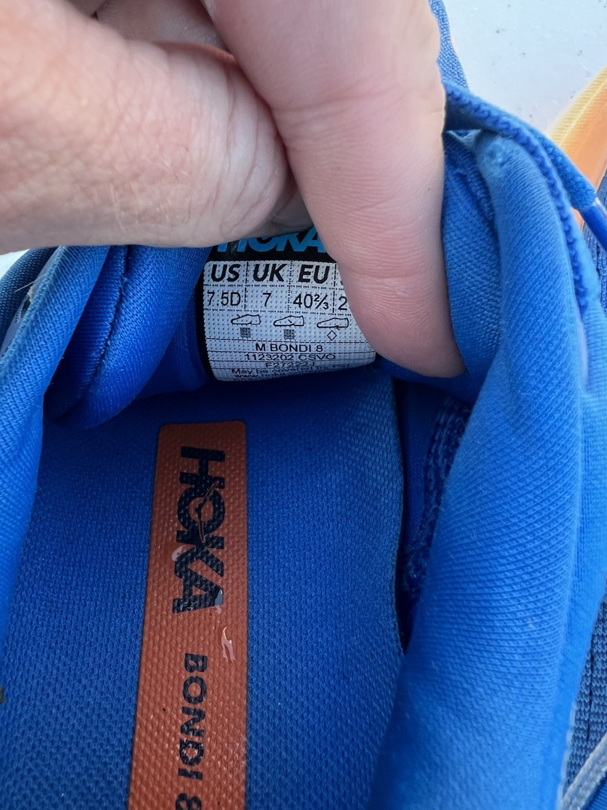 Men’s Blue And Orange HOKA Bondi 8 Running Shoes Size 7.5 thumbnail 9