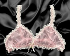 Sissy Sheer Baby Pink Nylon Frilly Lacy Fitted Pull On Bra Bralette CD TV DRAG