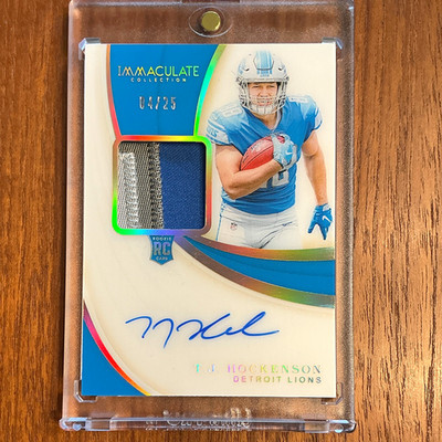 Panini 2019 Immaculate T.J. Hockenson Lions RC Auto Patch Gold #121 /25